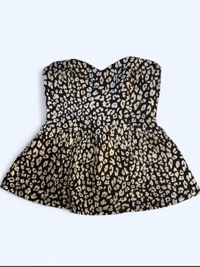 Black and White Leopard Print Peplum Tube Top